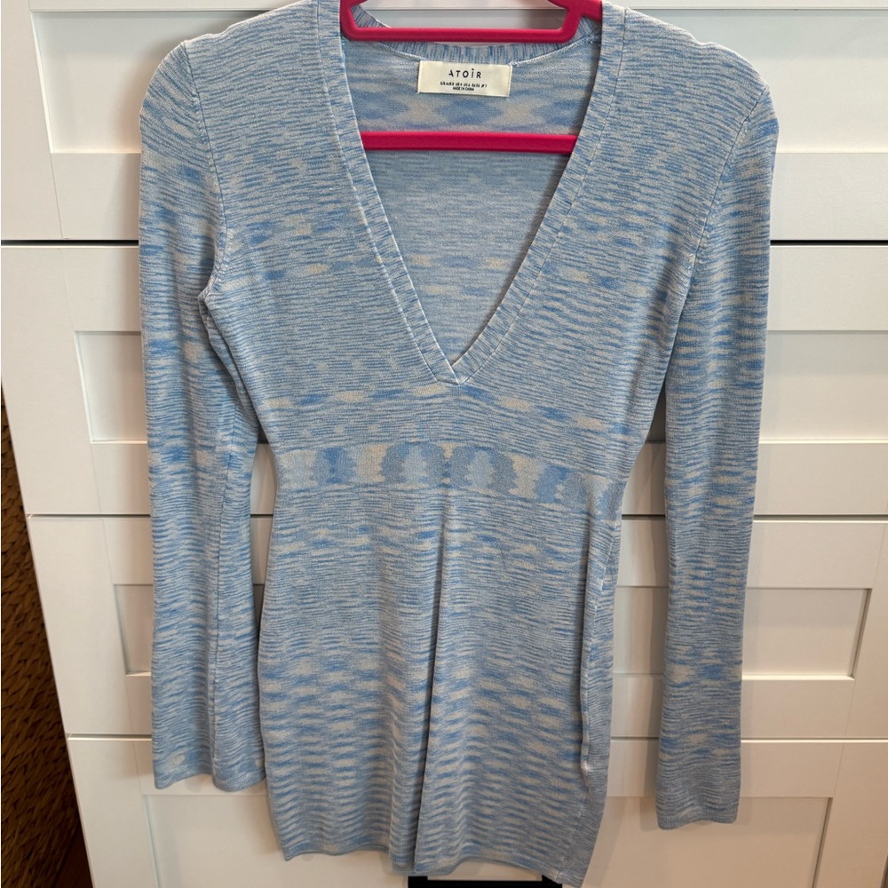 Atoir Light Blue V-Neck Sweater Dress